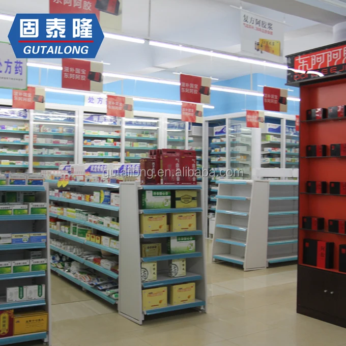 Medical Store Display Rack Factory Direct Sale Pharmacy Equipment and Pharmacy Display Racks for Medical Store Pharmacy Shelves