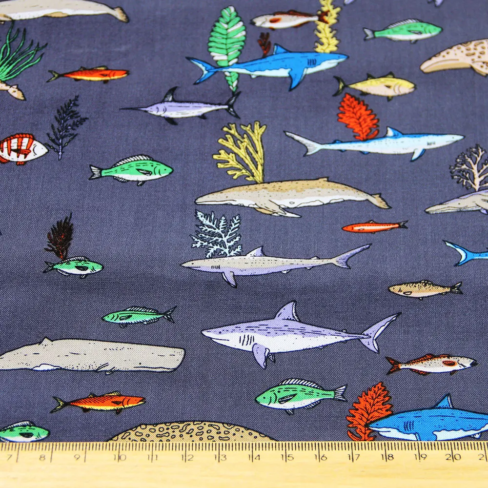 Высококачественная 140gsm вискозная цифровая ткань с принтом рыбы для мужской повседневной рубашки