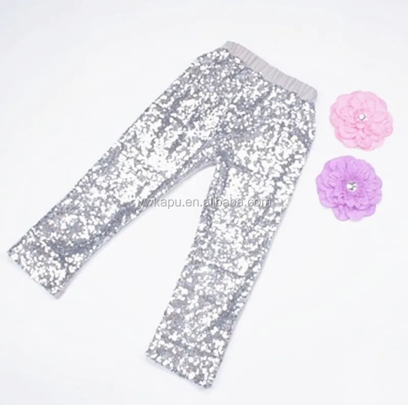 New Design Children Girl Pants White Sequin Leggings for Kids