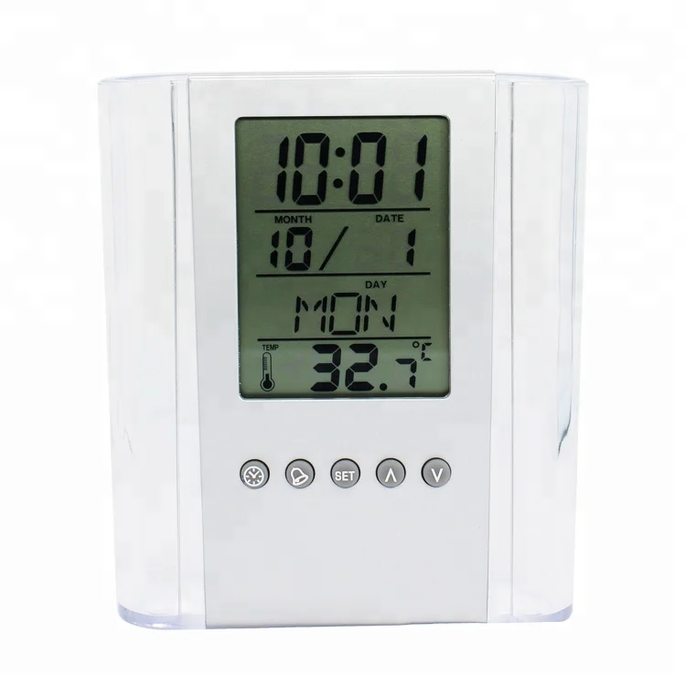 Multifunctional LCD Digital Plastic Table  Calendar Alarm Clock Pen Holder