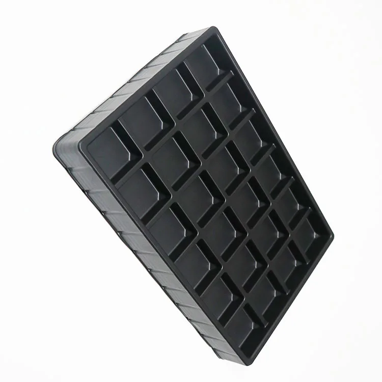 Custom Disposable 24 Compartment 0.7mm Black PS Plastic Vacuum Forming Chocolate Trays Insert for Chocolate Boxes