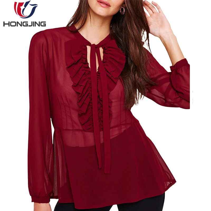 burgundy ruffle blouse