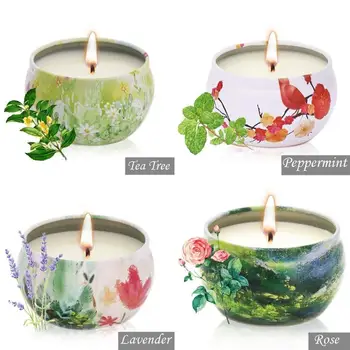 花ジャスミン香り卸売大豆ワックスギフト錫アロマセラピーキャンドル