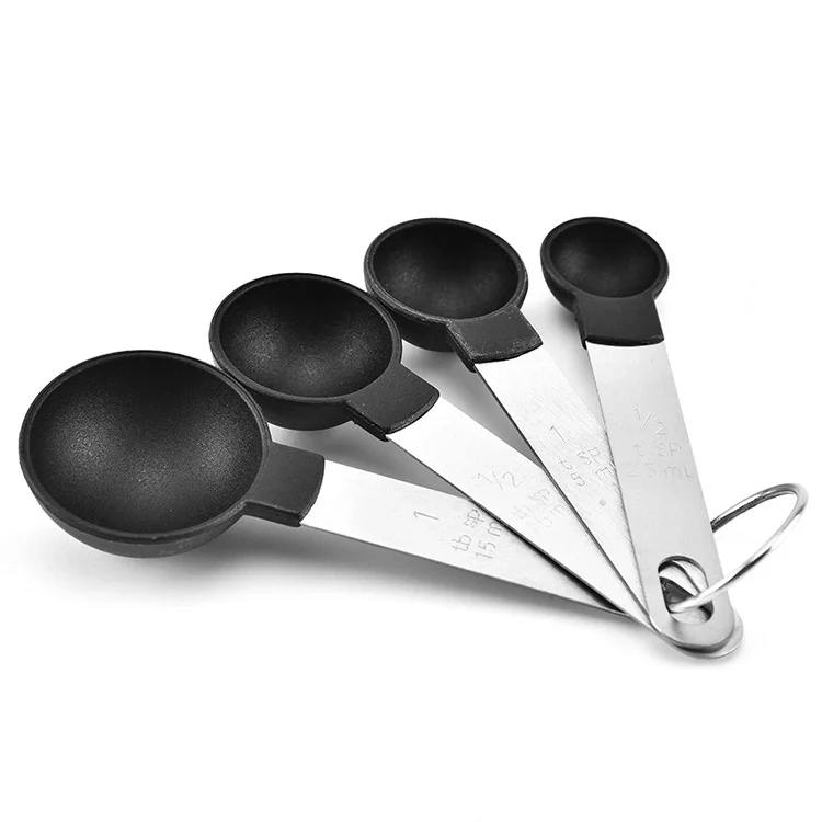 Kitchen Gadgets Stackable 8-piece Black Plastic Measuring Cups and Measuring Spoon Set with Stainless Steel Handle