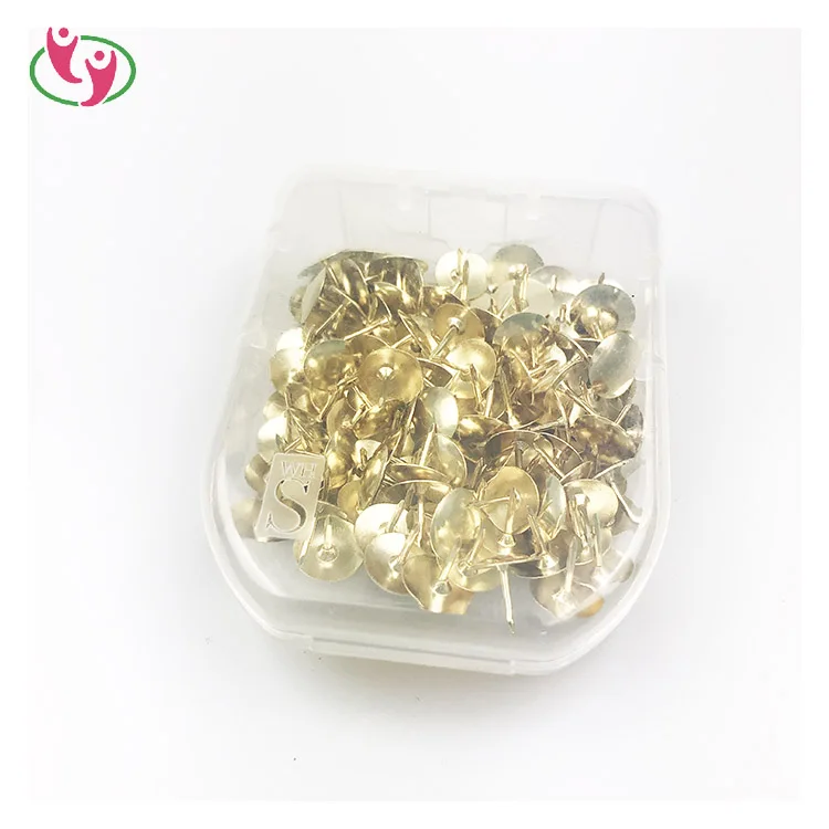 
Офисные поставки, пластиковая коробка, упакованная прочная металлическая кнопочная булавка золотого цвета 