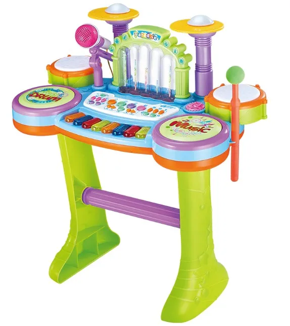 Детская электронная клавиатура, фортепиано, фонтан, барабан, микрофон, стул, игрушка