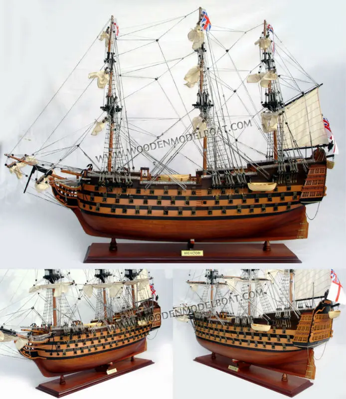 HMS Victory Mô hình thuyền gỗ thuyền trang trí tàu chiến cổ HMS Victory   Gỗ căm xe  Thân tàu dài 40cm  Buồm vải bố