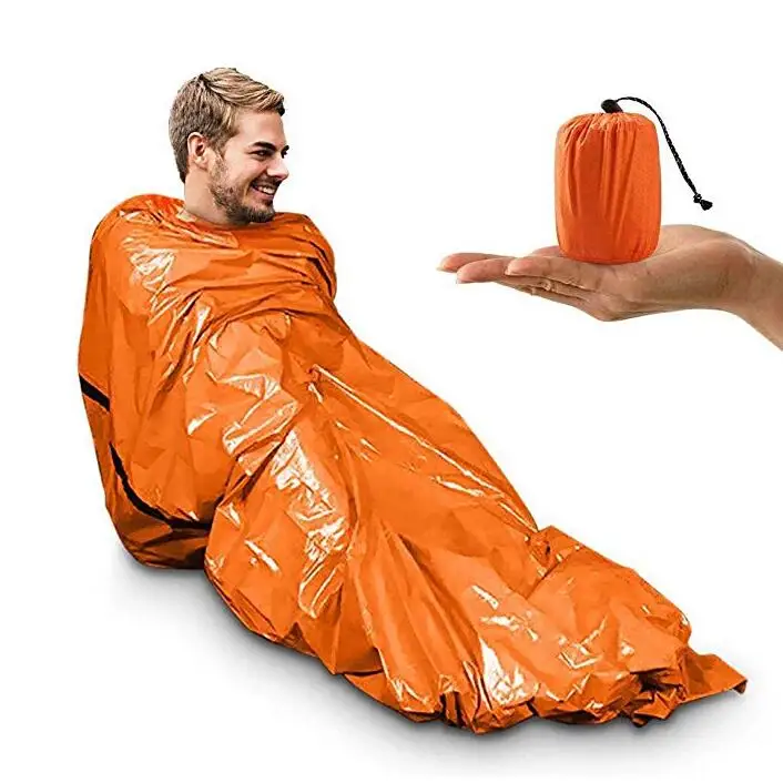 Portable waterproof lightweight Emergency Survival Sleeping Bag with whistle Thermal Bivy Sack Blanket for Camping Hiking supplier