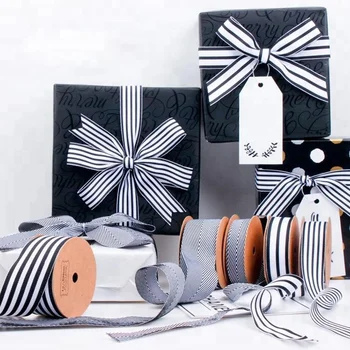 HOT SALE Gift Box Wrapping Ribbon Black and White Striped Grosgrain Ribbon