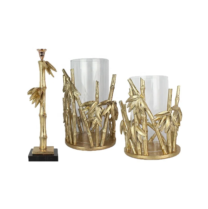 Special Resin Goldleaf Bamboo Shape Base Glass Candle Holder