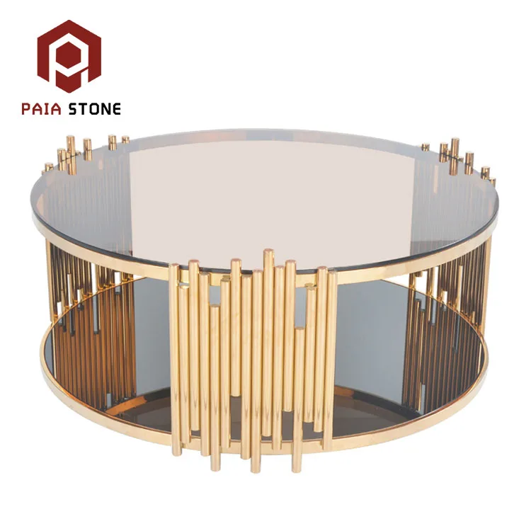product stainless steel luxury decoration round frame coffee table-4