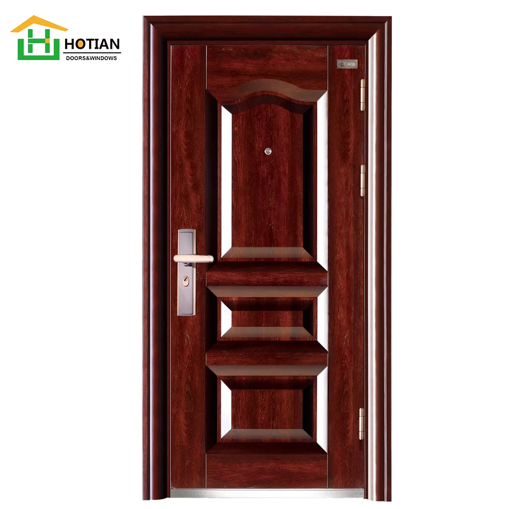 White and Red Walnut Color Front Doors Designs Iron Single Exterior Door for House and Room
