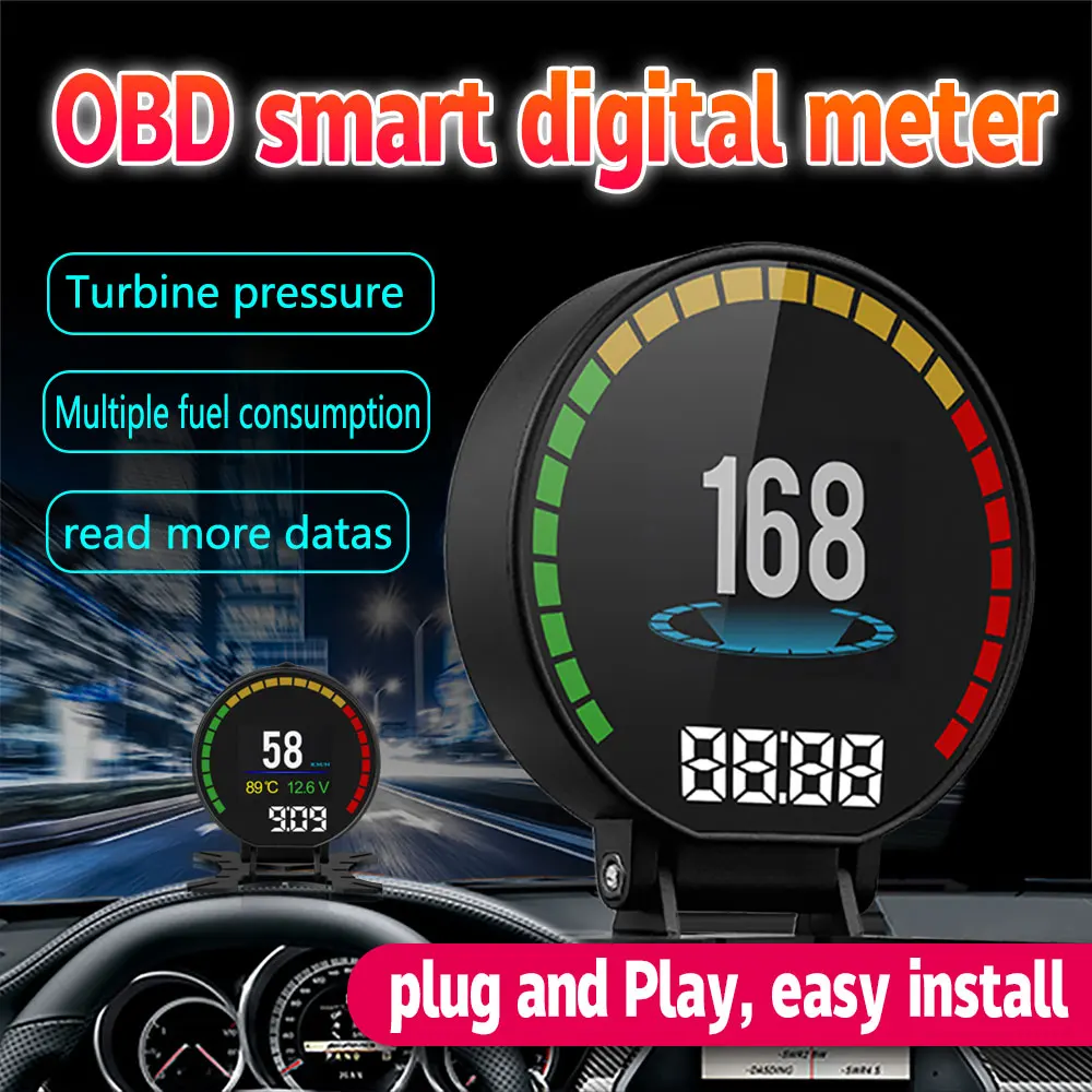 Most Function HUD P15 Auto Meter  OBD Display Obd Car Alarm RPM Water Temp Turbine Pressure  Boost Gauge