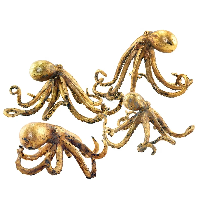 Resin Art Goldleaf Octopus Sculpture Animal Figurine Home Decoration Europe Folk Art Artistic Shine D Picture Shown CN;FUJ 50PCS