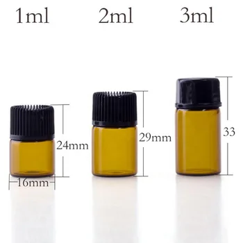 empty essential oil glass vials 1ml 2ml 3ml mini brown glass perfume sample bottles with inner plug, screw cap