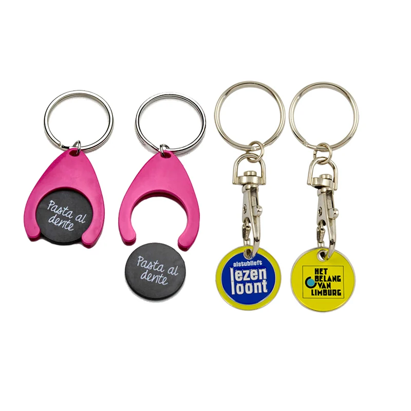 Sublimation Custom Logo Trolley Token Insert Coin Key Chain Holder Plastic Shopping Cart Trolley Coin Keychain