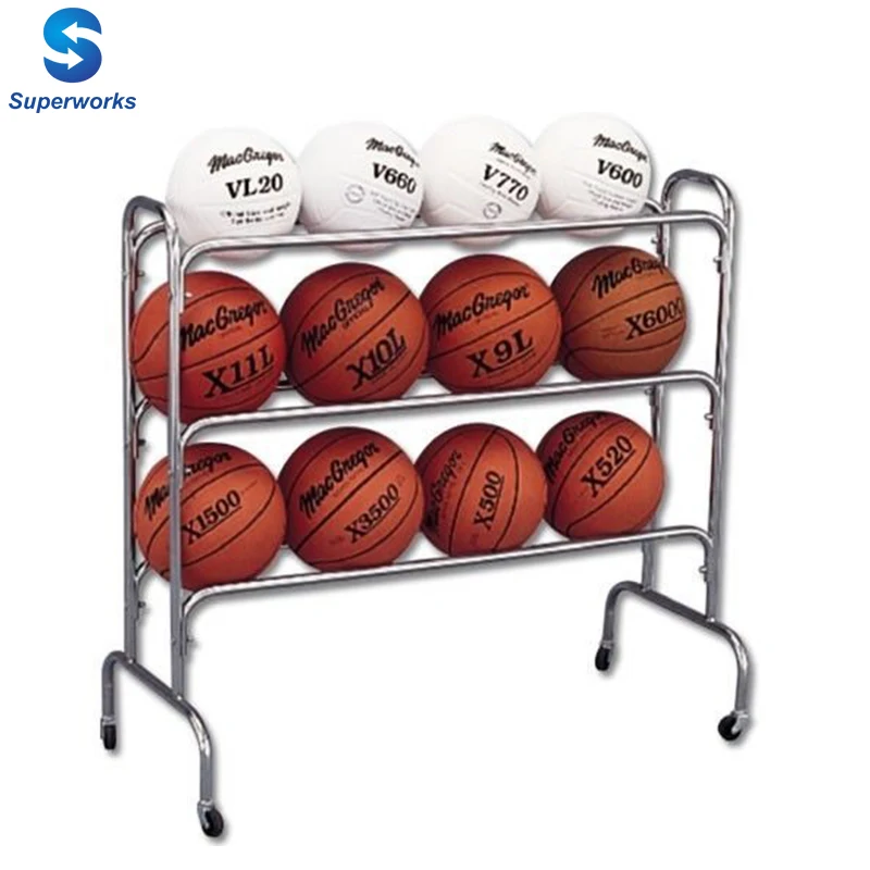 Storage Rack Rolling Cart Soccer Volleyball Basketball Athletic Gym 12 Balls 