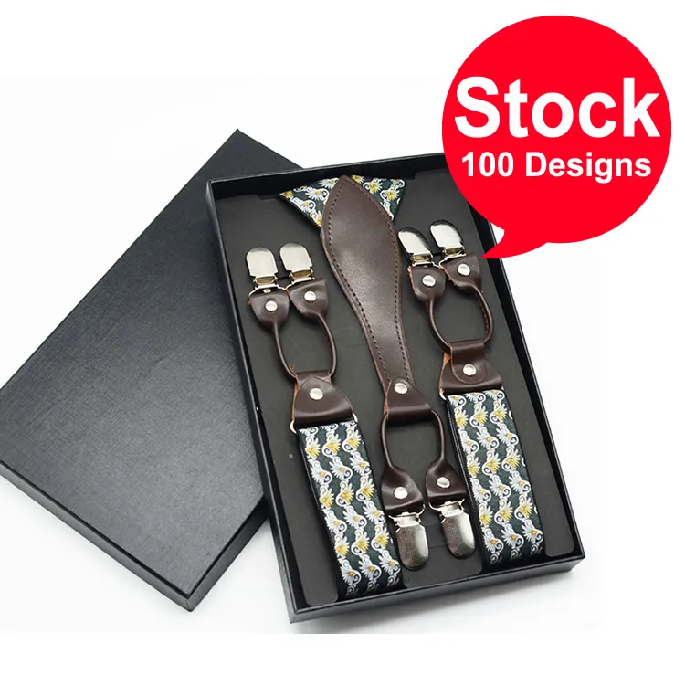 New fashion Custom Printing Leather Elastic Mens Suspenders with 6 Klammern