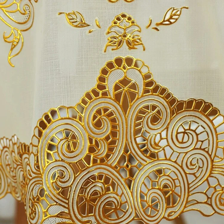 Кружевная скатерть из ПВХ с золотом 132, круглая скатерть