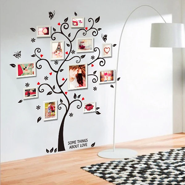 Chic Black Family Photo Frame Tree Butterfly Flower Heart Mural Wall Sticker Home Decor Room Decals