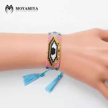 Moyamiya Miyuki Macrame Devil Evil Eye Beaded Charm Bracelet Choker Jewellery With Colorful Tassel custom bracelet
