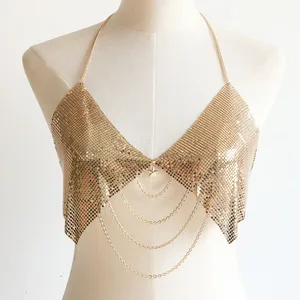 Handmade Unisex Mesh Body Chain Bra with Rhinestone Metal Fashionable Bikini for Wedding Party Engagement or Gift by Jewelry