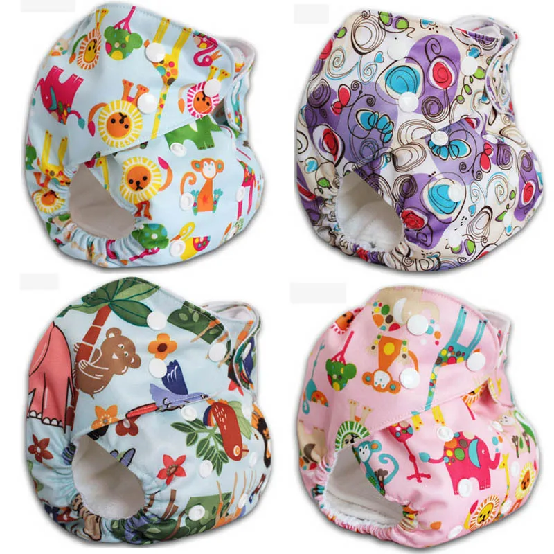 JinoBaby Reusable Baby Diapers Washable Superfine Stay Dry Cloth Diaper Pack of 4 diapers 4 inserts