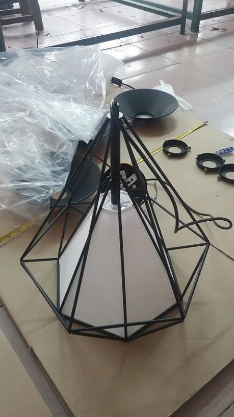 Retro Style Vintage Ceiling Pedant Light Fixture Bird Cage Shape  Lampshade Pendant Lamp for Kitchen