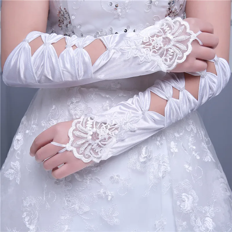 Лидер продаж, высокое качество, дешевые длинные кружевные перчатки без пальцев, свадебные аксессуары для невесты MGB10