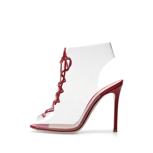 Wholesale Women Shoes Sexy Dress Heels 2018 Stiletto Summer Shoes PVC High Heel Sandals Peep Toe Lace up Transparent Slingbacks