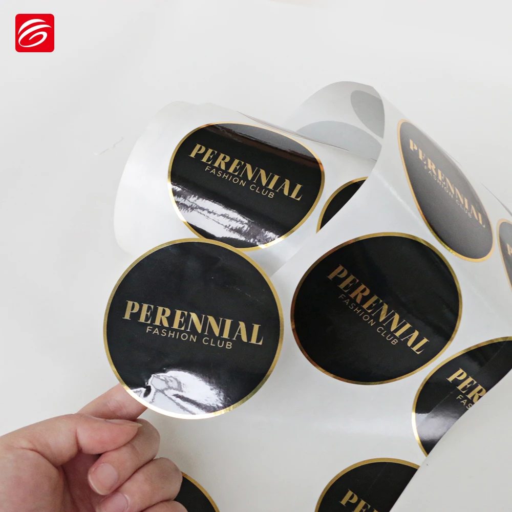 Gold Foil Stamping Clear Logo Printed Transparent Circle Stickers Roll  Custom Clear Round Sticker Printing