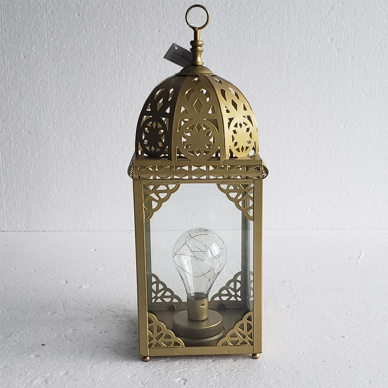 Iron Metal Gold Moroccan hollow LED Lantern For Home or Festival Decoration