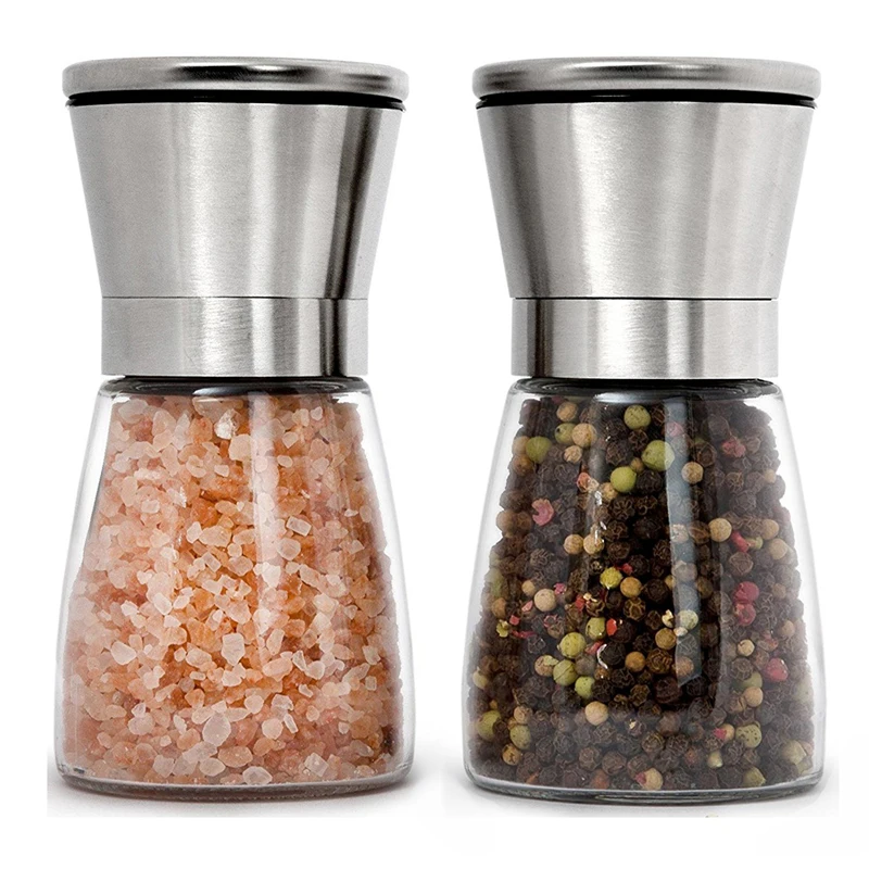 Salt and Pepper Grinder Set, Premium Stainless Steel Sea Salt and Black  Peppercorn Mill Set with Adjustable Coarseness