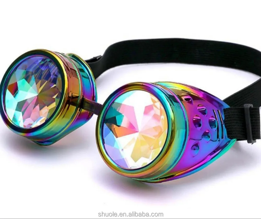 SLTY Kaleidoscope Rave Goggles Steampunk Glasses with Rainbow Crystal Glass Lens 