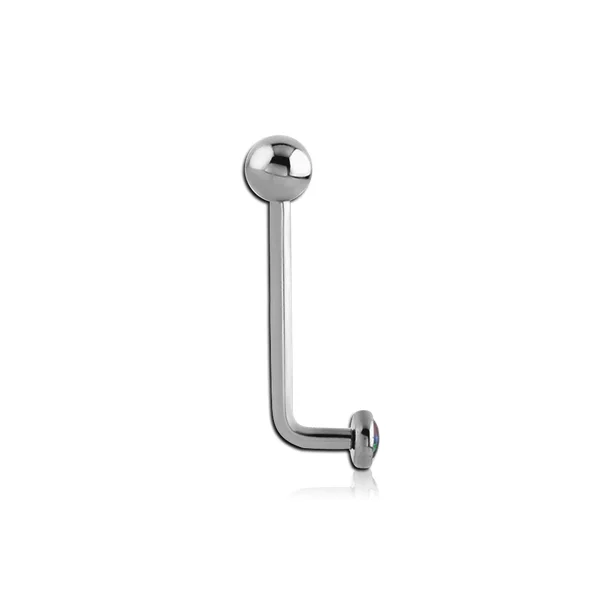 14G Titanium Internally Threaded Christina Piercing Jewelry L Shaped Bar Barbell with Bezel Set Cabochon Opal