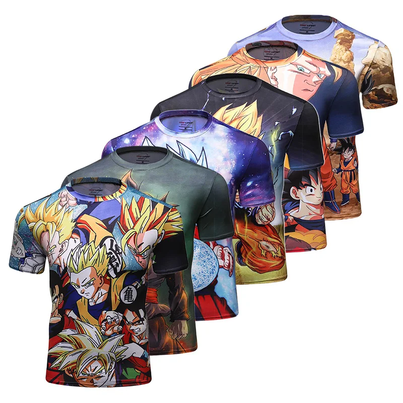 Men Gym Fitness Camisas 3D Printing Super Saiyan Son Goku Vegeta T