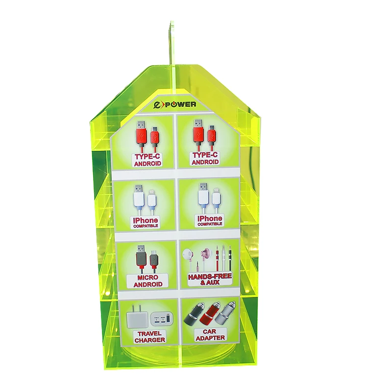 Spinning Counter 2 Sides 16 Sections USB Cable Charger Display, Cellphone Charger Display,  Mobile Phone Accessory Display
