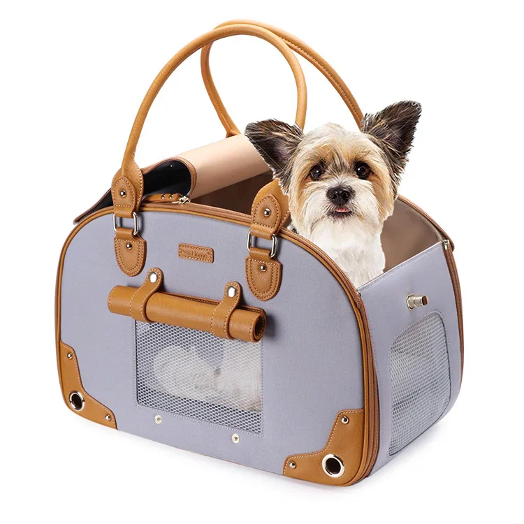 Dog Carrier Purse Fashion Dog Carrier PU Leather Dog Handbag Cat Tote Bag for Outdoor Travel Walking Hiking White 