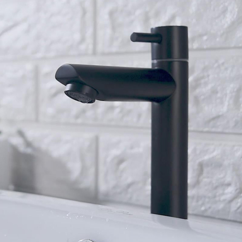 Modern Design Single Handle 304 Stainless Steel Basin Faucet New Single Hole Mounted Cold Water Tap for Bathroom Black Ceramic