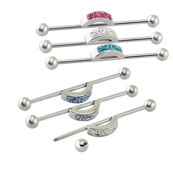 Wholesale Barbell Colorful Crystal Body Piercing Unique Industrial Barbell