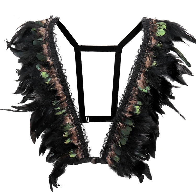Feathers Epaulette Wing Body Harness Wings Burning Man Rave Clothing 