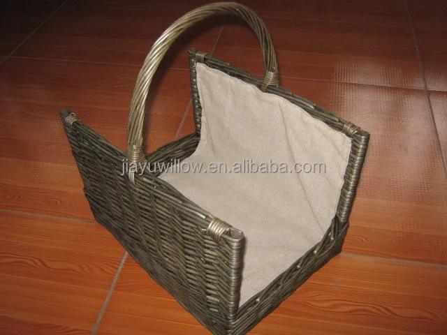 Handmade Log Basket Wicker Holder Log Basket with Wheels Wholesale