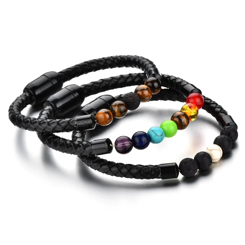 Bracelet En Cuir Veritable Unisexe Pierre De Lave Perles De Yoga Magnetique Agate Oeil De Tigre 7 Chakras Perles De Guerison Equilibre Pour Hommes Et Femmes Buy Bracelet Chakar Pierre Naturelle Bracelet En Cuir De Pierre Bracelet En Pierre De