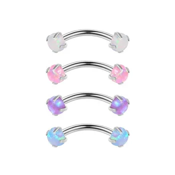 Titanium Internally Threaded Curved Barbell with Prong Set Opal Eyebrow Piercing