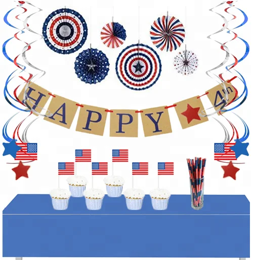 Ensemble De Decoration Pour Fete Joyeux 4e Anniversaire Banderole Avec Pailles Enveloppes Eventail De Papier Imprime De Gateau Ensemble De Decoration Pour Fete De Juillet Buy 4th De Juillet 4th De Juillet Decoration De Fete 4th De Juillet