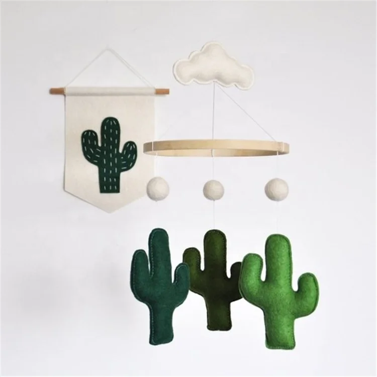 Custom design hot sale handmade green Crib Baby clouds mobile  nursery decoration cactus crib mobiles