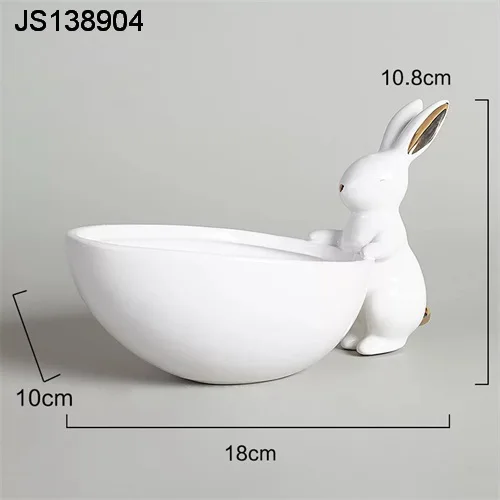 Ceramic Plate with Rabbit Design White Bowl with Rabbit Decoration