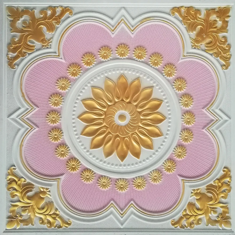 SNOW BM Golden Color Flower Design Fiberglass  Reinforced False Ceiling Gypsum Tiles