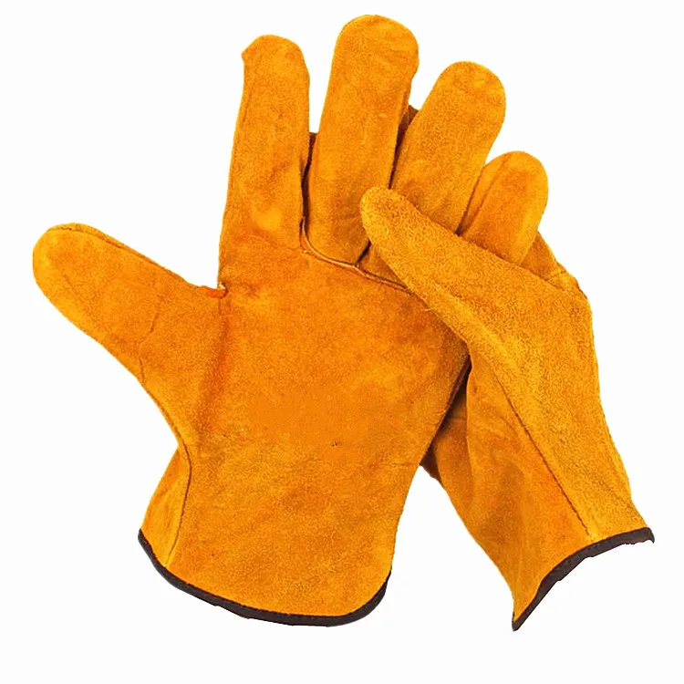 Yellow pig split leather driver style work gloves for
