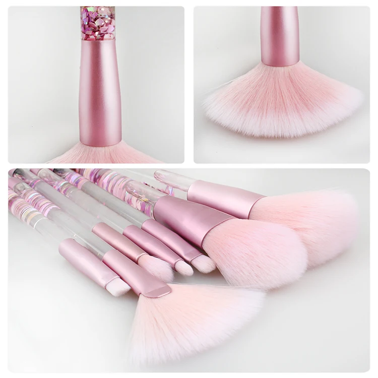 2024 New Style Girl Factory Direct Professional Crystal Beauty 7pcs Pink Glitter Synthetic Quicksand Makeup Cosmetics Brush Set